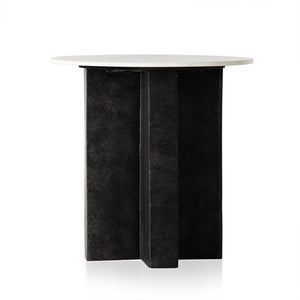 Terrell Round End Table-Polished White Marble