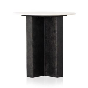 Terrell Round End Table-Polished White Marble