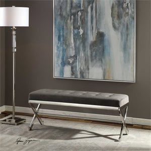 Modern X-Frame Bench with Tufted Cushion – Polished Stainless Steel
