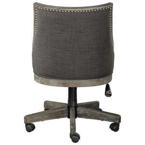 Charcoal Linen Upholstered Swiveling Desk Chair with Nailhead Trim