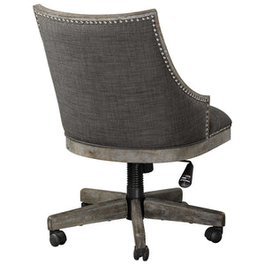 Charcoal Linen Upholstered Swiveling Desk Chair with Nailhead Trim