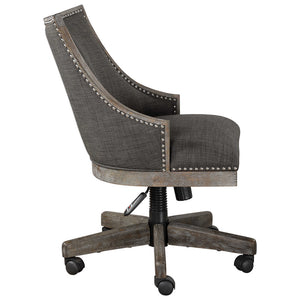 Charcoal Linen Upholstered Swiveling Desk Chair with Nailhead Trim