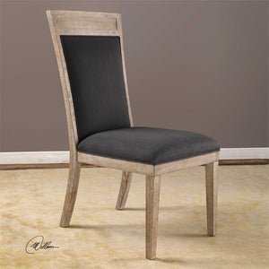 High Back Armless Chair with Cane Accent - Dark Grey
