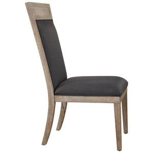 High Back Armless Chair with Cane Accent - Dark Grey