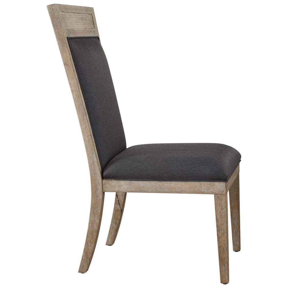 High Back Armless Chair with Cane Accent - Dark Grey