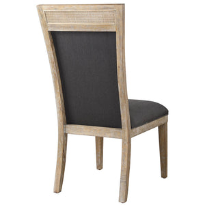 High Back Armless Chair with Cane Accent - Dark Grey