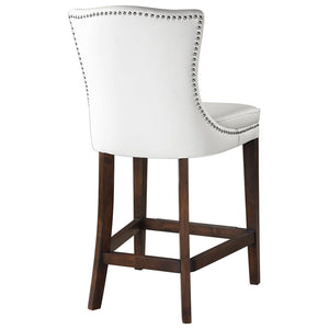 Faux Leather Counter Stool with Nailhead Trim – Off White & Dark Walnut