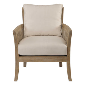 Cane Flared Arm Chair with Natural Cushions