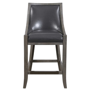 Birch Wood Counter Stool with Faux Leather Upholstery