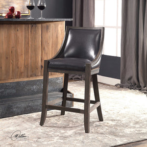 Birch Wood Counter Stool with Faux Leather Upholstery