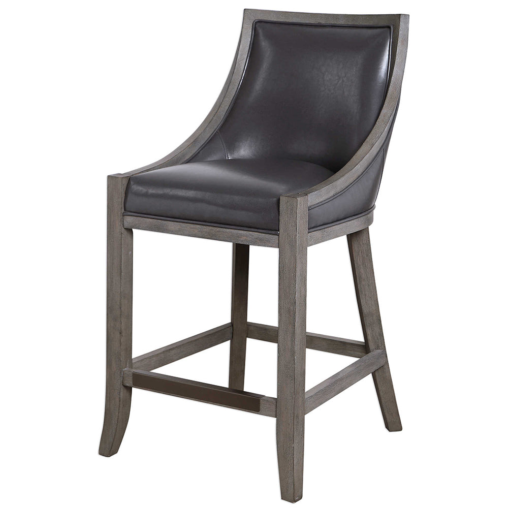 Birch Wood Counter Stool with Faux Leather Upholstery