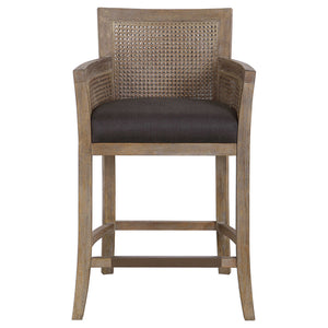 High Back Cane Sided Counter Stool with Grey Upholstery