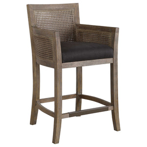 High Back Cane Sided Counter Stool with Grey Upholstery