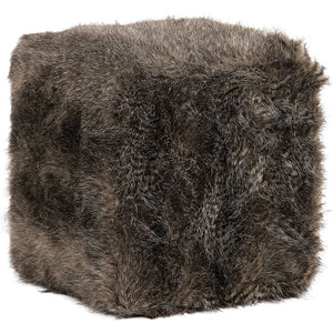 Plush Faux Fur Ottoman - Charcoal Brown