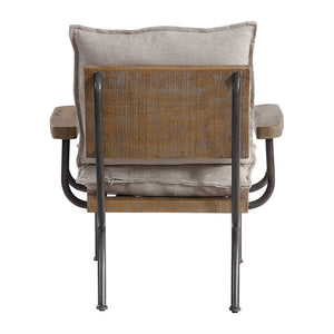 Industrial Wrought Iron & Pine Accent Chair with Removable Cushions