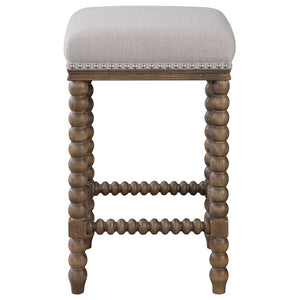 Backless Counter Stool with Spindle Turned Legs & Nailhead Trim