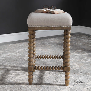Backless Counter Stool with Spindle Turned Legs & Nailhead Trim