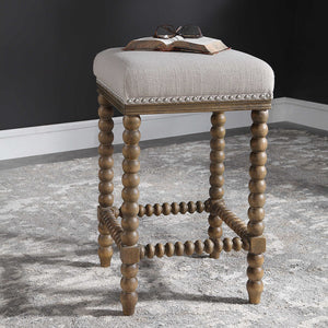 Backless Counter Stool with Spindle Turned Legs & Nailhead Trim