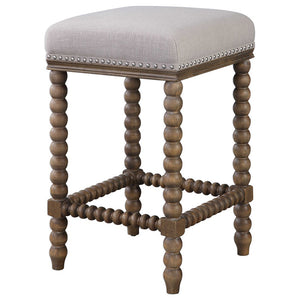 Backless Counter Stool with Spindle Turned Legs & Nailhead Trim