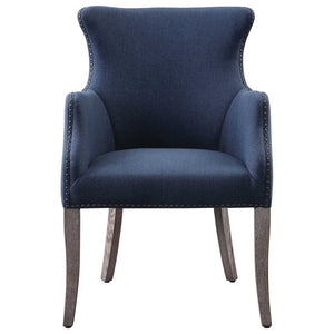 Contemporary Wingback Chair with Nailhead Trim - Blue Linen