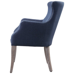 Contemporary Wingback Chair with Nailhead Trim - Blue Linen