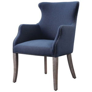 Contemporary Wingback Chair with Nailhead Trim - Blue Linen