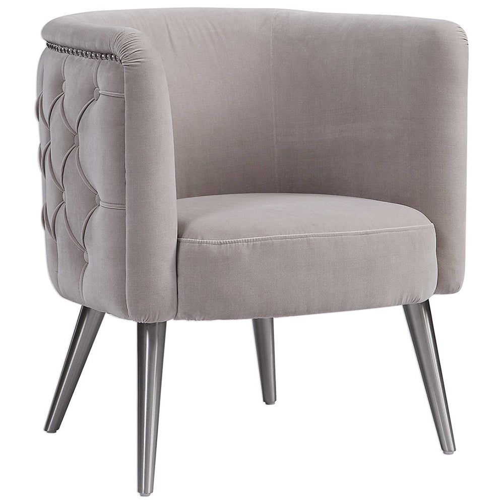 Tufted Velvet Barrel Chair with Nailhead Trim - Champagne