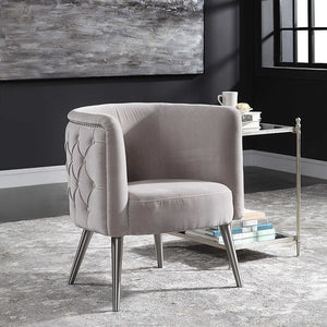 Tufted Velvet Barrel Chair with Nailhead Trim - Champagne