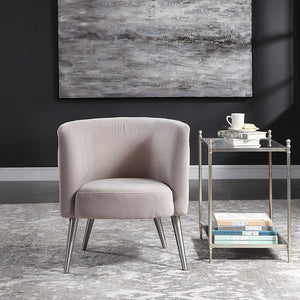 Tufted Velvet Barrel Chair with Nailhead Trim - Champagne