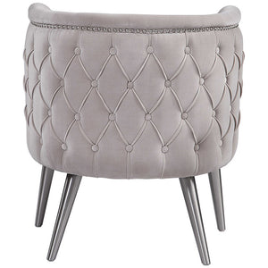Tufted Velvet Barrel Chair with Nailhead Trim - Champagne