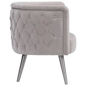 Tufted Velvet Barrel Chair with Nailhead Trim - Champagne