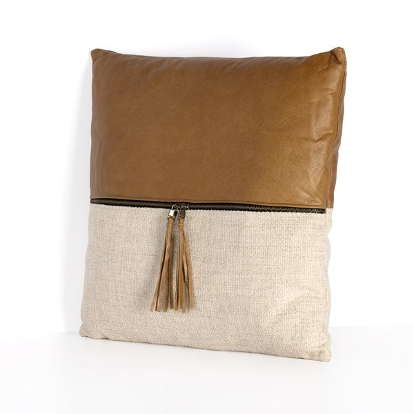 Leather And Linen Block Pillow-Butter-20