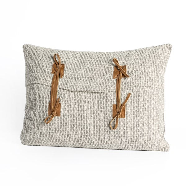 Leather Tie Classic Pillow-Oatmeal-16x24