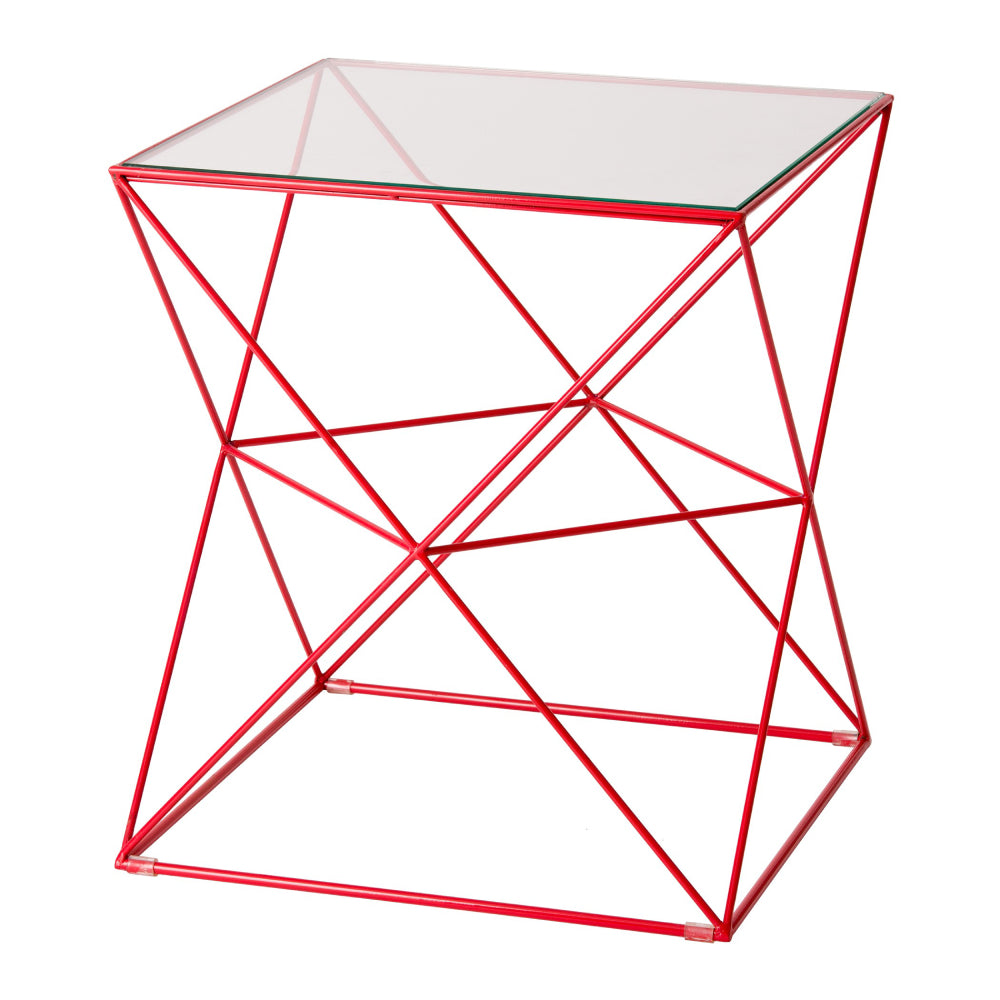 Harlequin Geo Frame Metal Table with Glass Top - Red