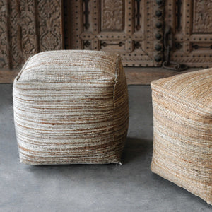 Square Hemp Pouf Ottoman - Beige