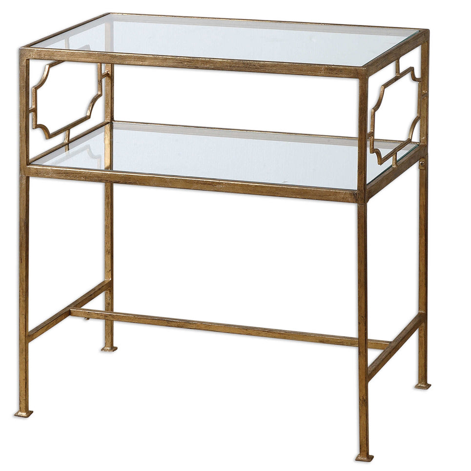 Genell Glam Gold Leaf & Glass Side Table