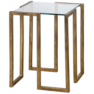 Modern Gold Side Table with Glass Top
