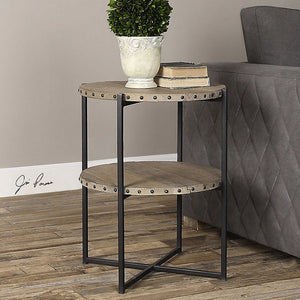 Reclaimed Wood & Iron Accent Table with Nailhead Trim