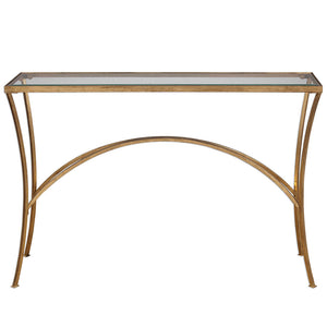 Glam Arched Gold Leaf Console Table with Glass Top