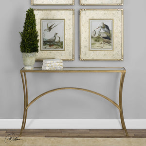 Glam Arched Gold Leaf Console Table with Glass Top