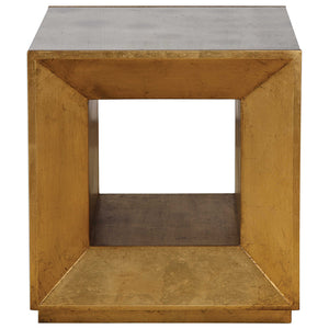Modern Gold Leaf Cube Table with Mirror Top