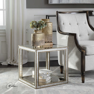 Mottled Antique Mirror Accent Table