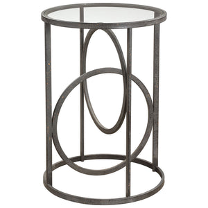 Interlocking Rings Forged Iron Accent Table with Glass Top