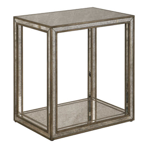 Open Frame Wooden Side Table with Antique Mirror Insets