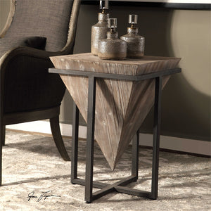 Inverted Wooden Pyramid Accent Table – Wrought Iron & Fir