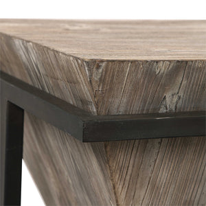 Inverted Wooden Pyramid Accent Table – Wrought Iron & Fir