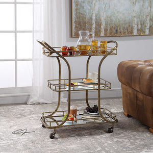 3-Tier Rolling Serving Cart with Mirrored Shelves