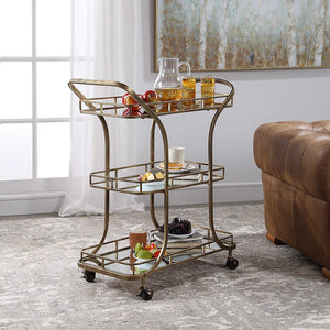 3-Tier Rolling Serving Cart with Mirrored Shelves