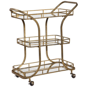 3-Tier Rolling Serving Cart with Mirrored Shelves