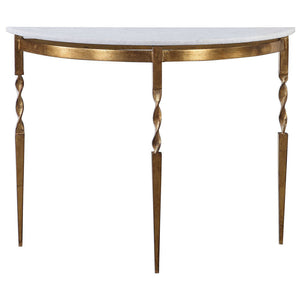 Antique Gold Demilune Console Table with Marble Top